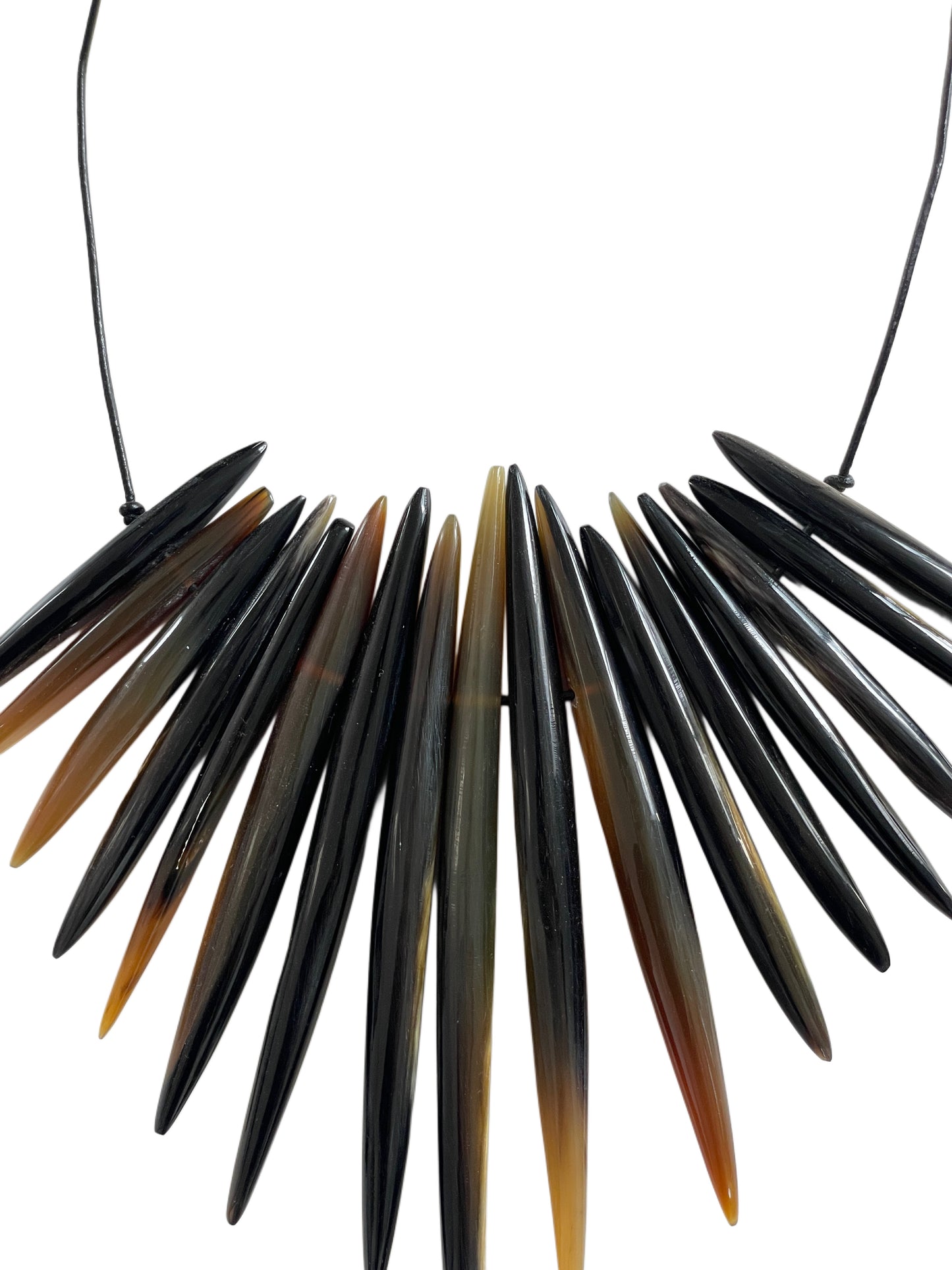 Black Bull Horn Pins & Leather Necklace