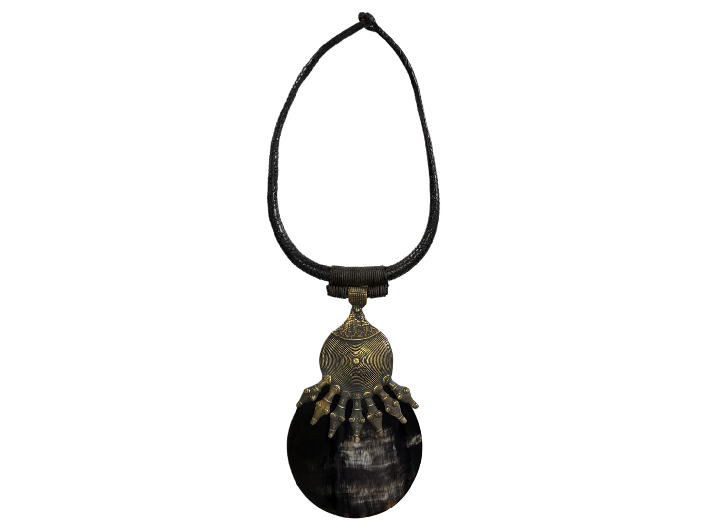 Tribal Bronze and Leather Necklace - Unique piece