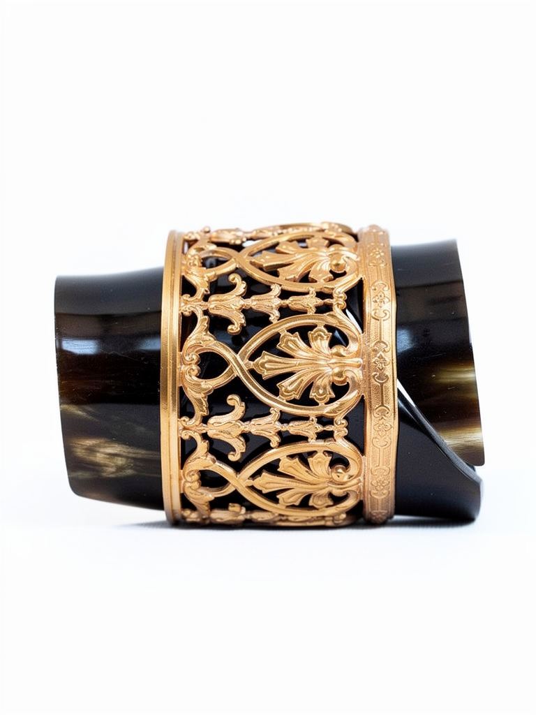 Manchette corne et bronze doré 24K