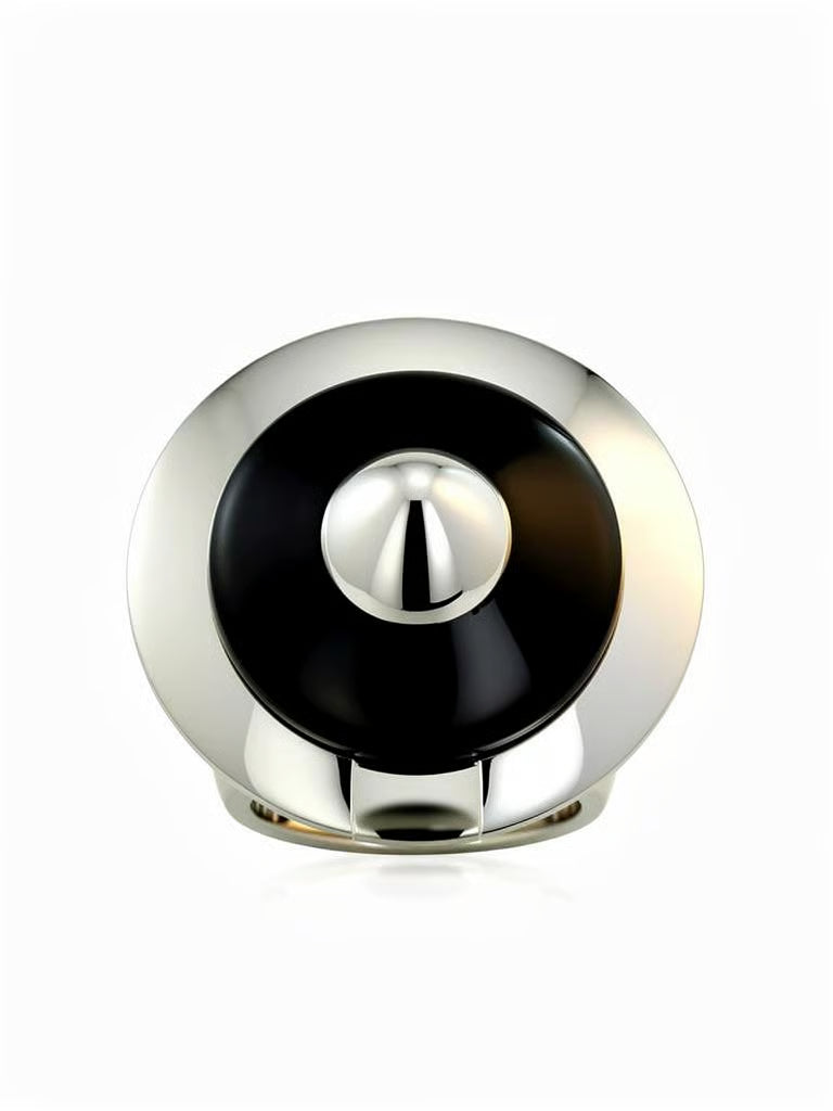 Bague Corne Noire & Petite Perle Argent