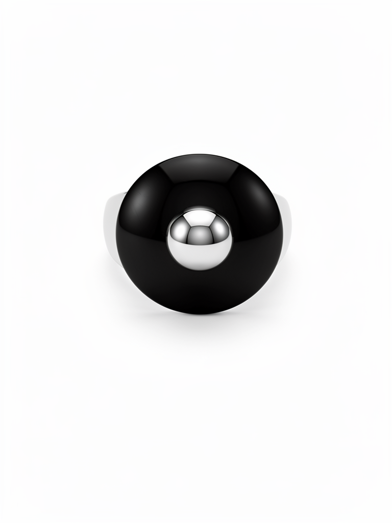Bague Corne Blanche, Noire et Argent