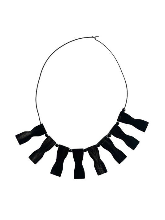 Black Bull Horn and Silver Necklace