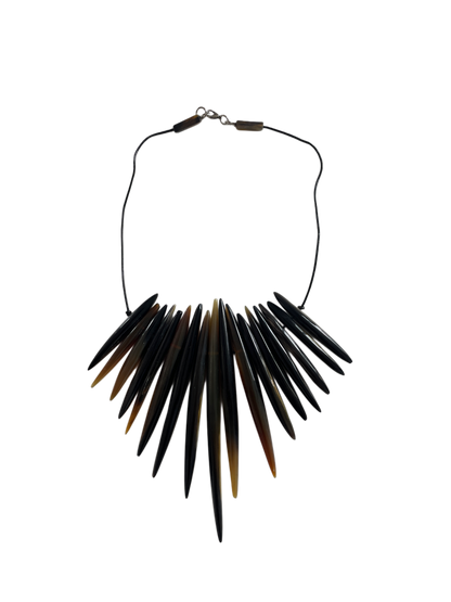 Black Bull Horn Pins & Leather Necklace