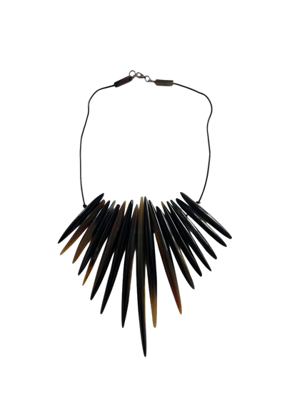 Black Bull Horn Pins & Leather Necklace