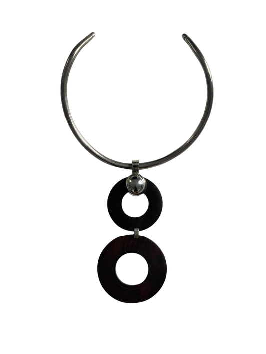 Black Bull Horn and Silver Necklace