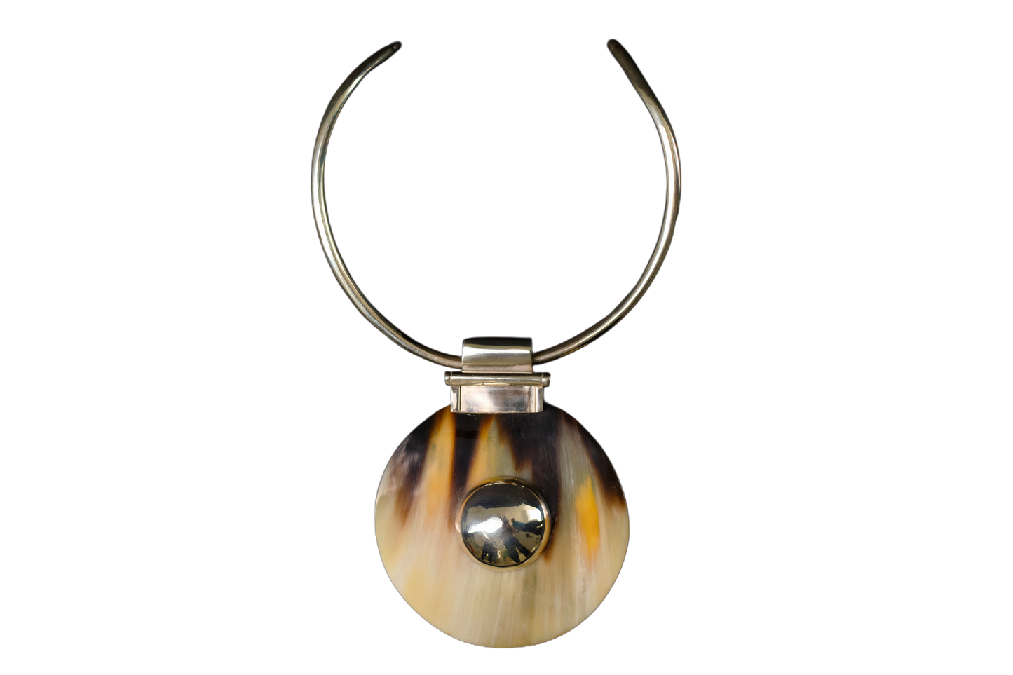 White Bull Horn and Silver Necklace