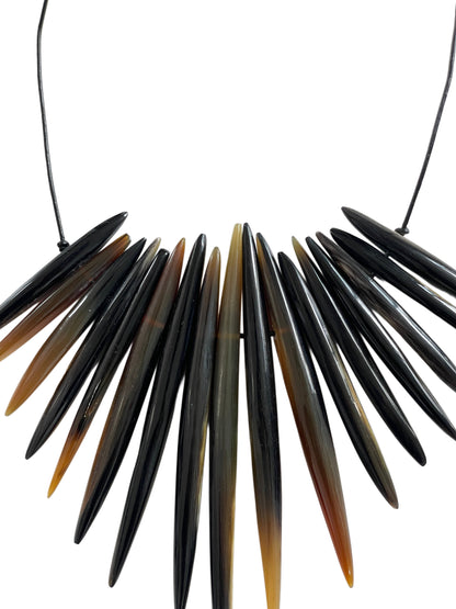 Black Bull Horn Pins & Leather Necklace
