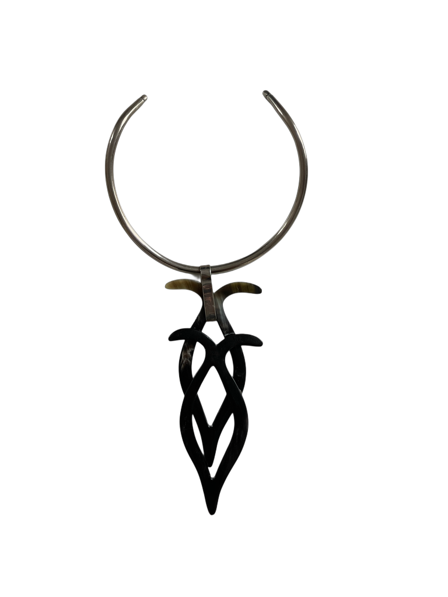 Black Bull Horn and Silver Necklace