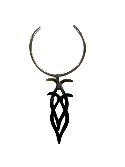 Black Bull Horn and Silver Necklace