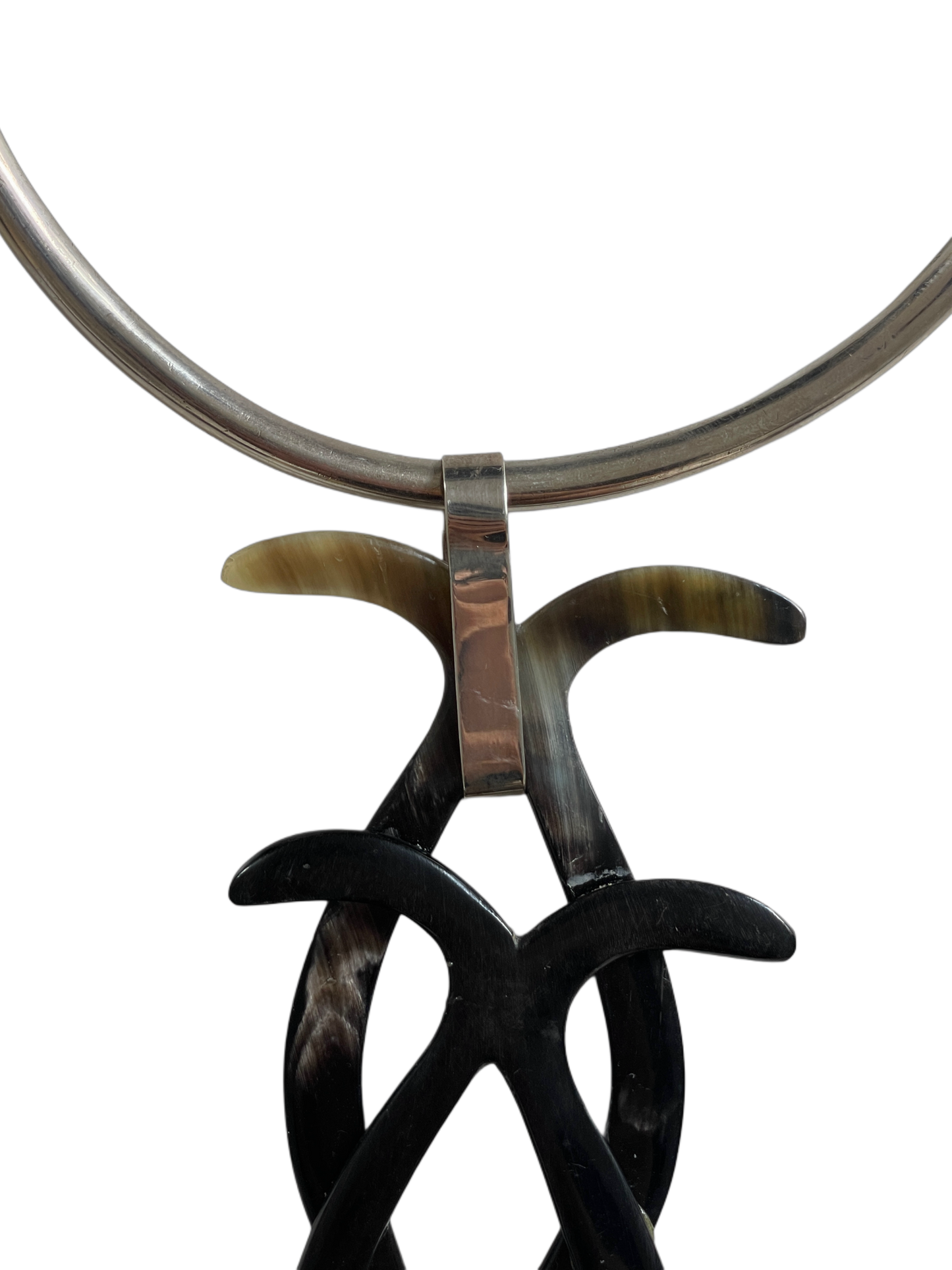 Black Bull Horn and Silver Necklace