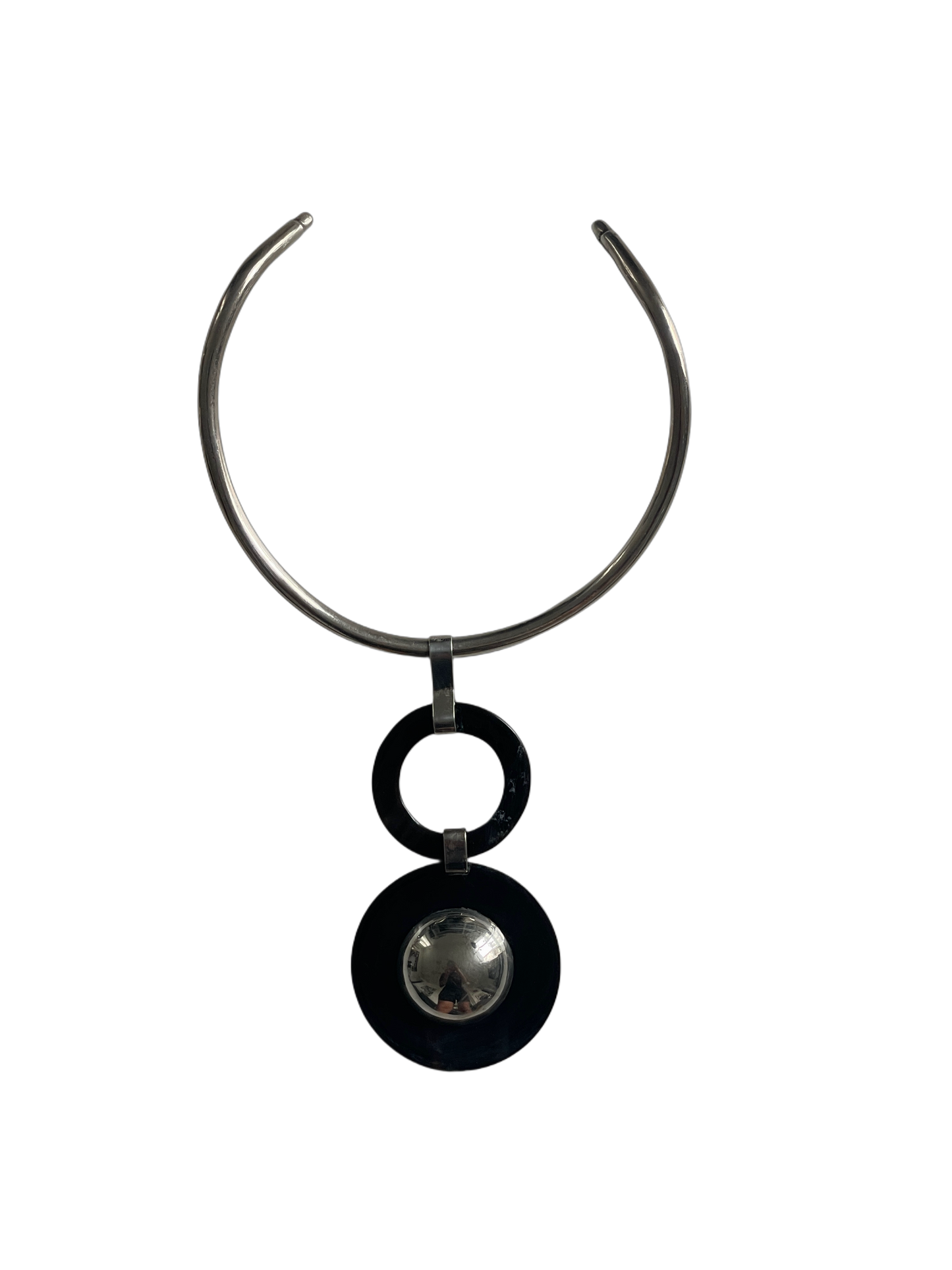 Black Bull Horn and Silver Necklace