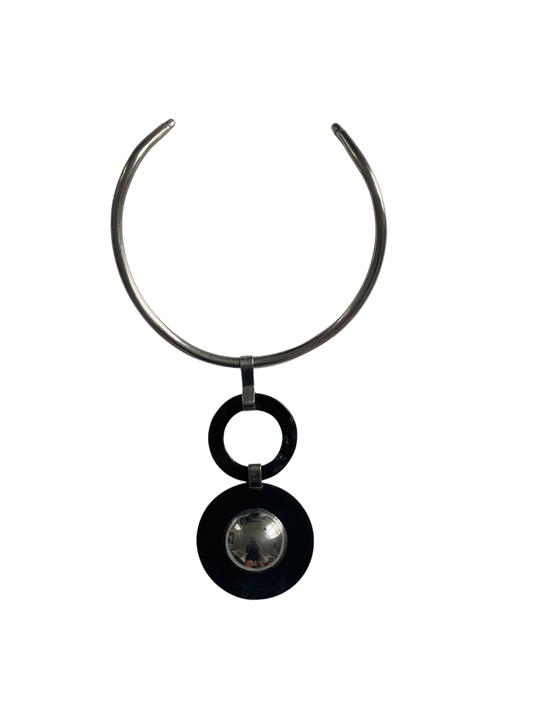 Black Bull Horn and Silver Necklace