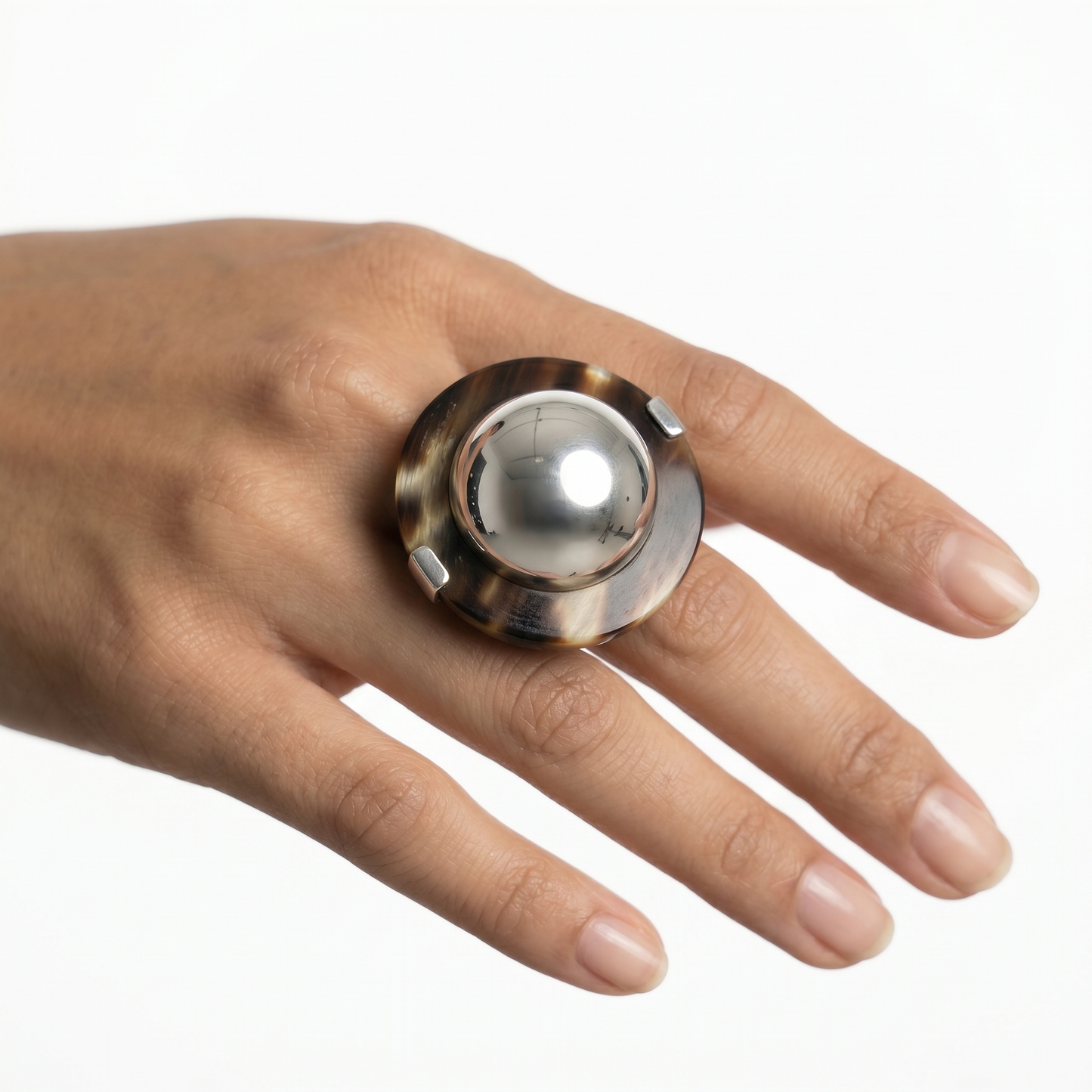 Bague Corne & Grande Perle Argent