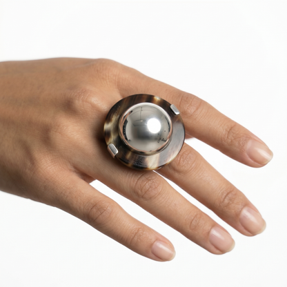 Bague Corne & Grande Perle Argent