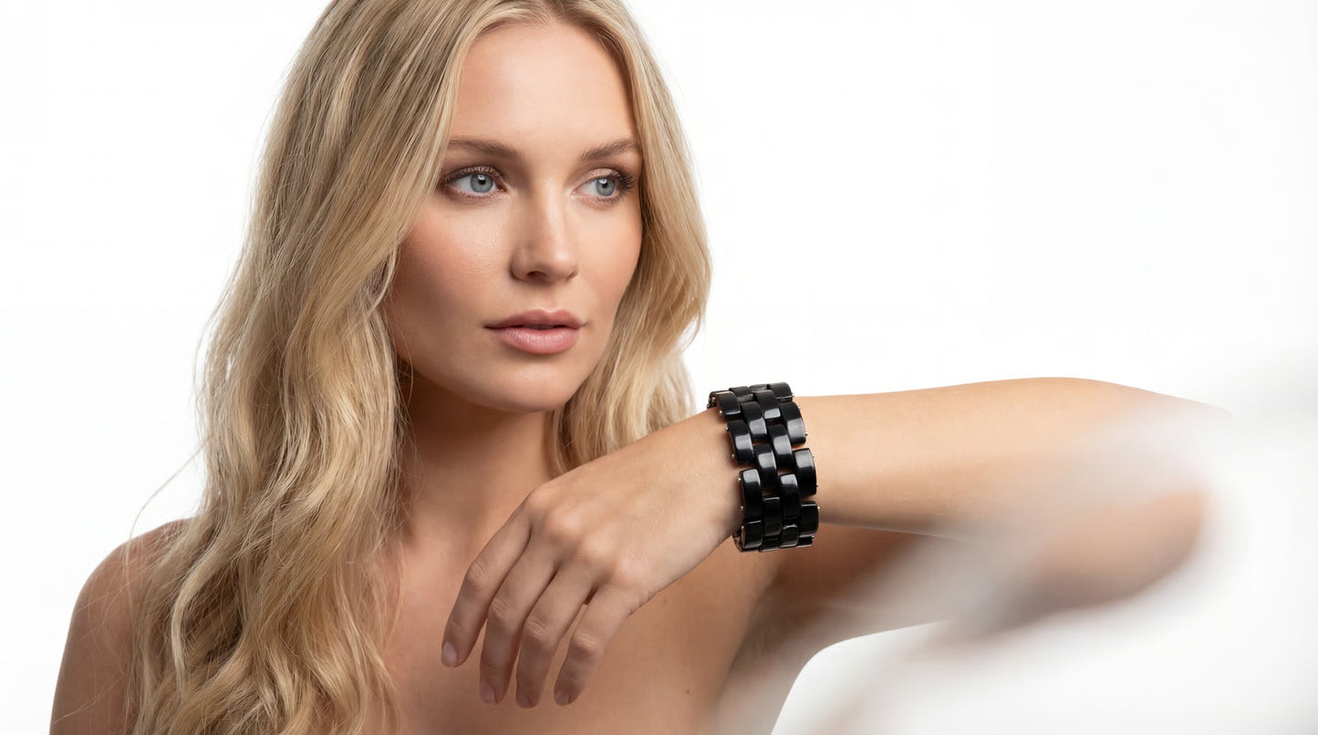 Bracelet en corne noire moyen avec argent 925