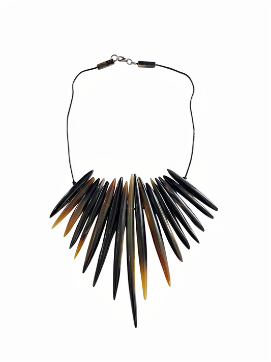 Collier pluie corne noire et cuir