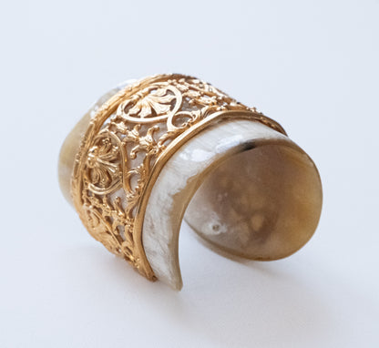 Manchette corne et bronze doré à l'or 24K