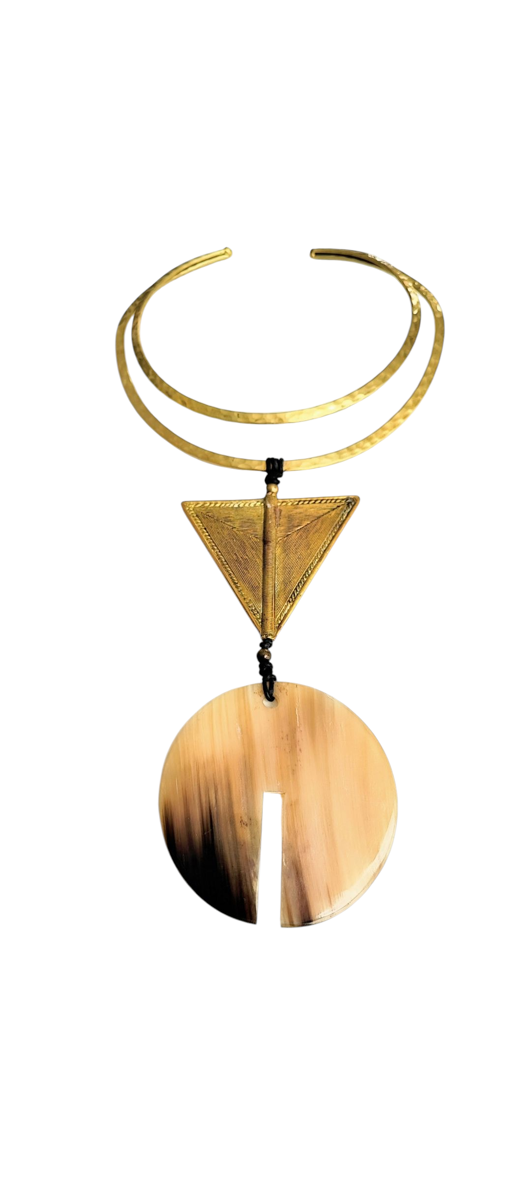 Collier double laiton, triangle bronze et Kinga blanc