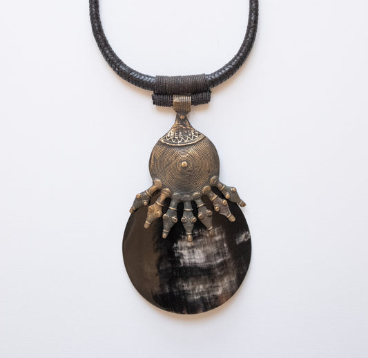 Tribal Bronze and Leather Necklace - Unique piece