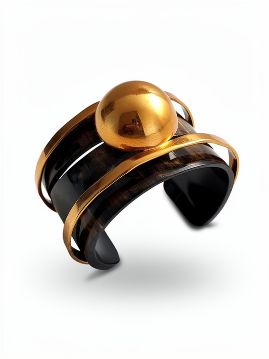 Bracelet corne noir avec double bronze doré et boule