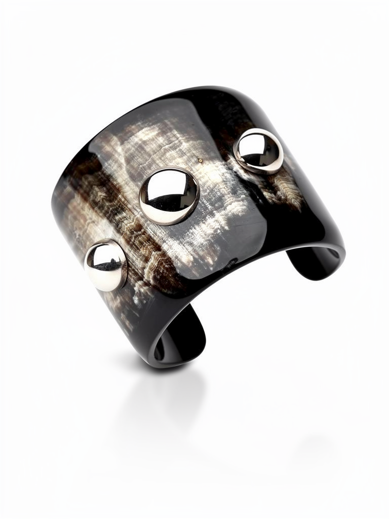 Black Bull Horn & Silver Bracelet