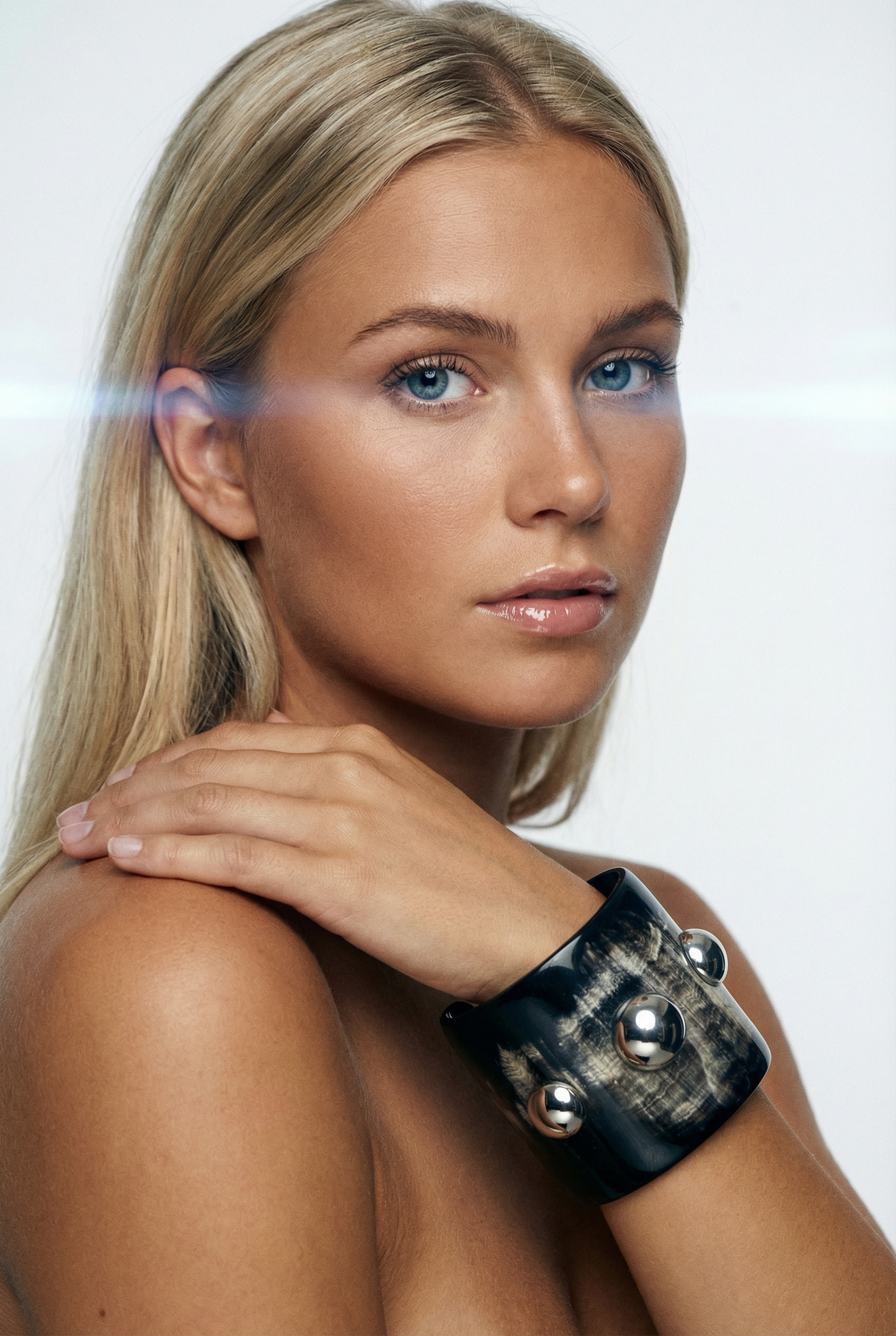 Black Bull Horn & Silver Bracelet