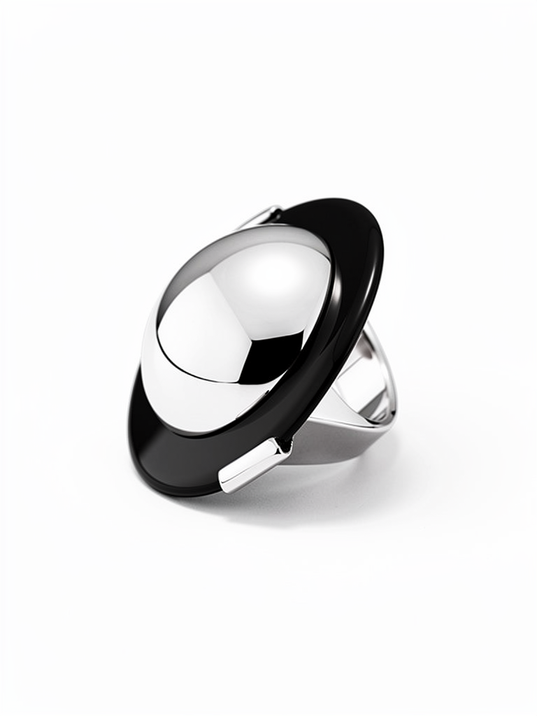 Bague Corne Noire et Argent