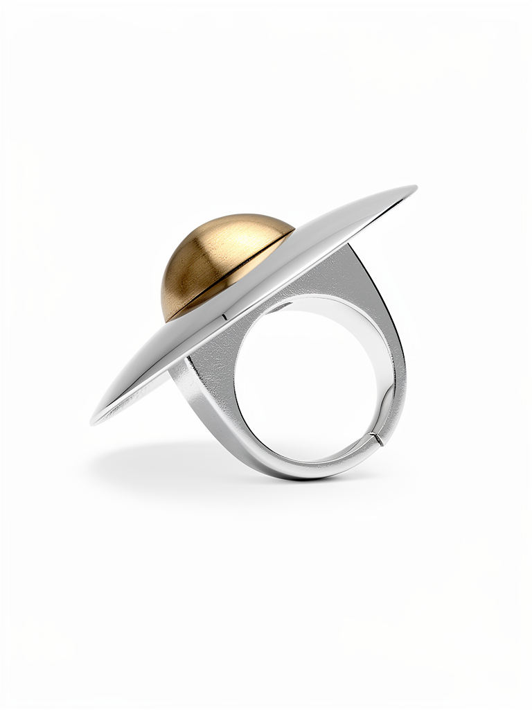 Bague en Argent et boule de bronze doré 24k