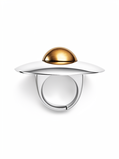 Bague en Argent et boule de bronze doré 24k