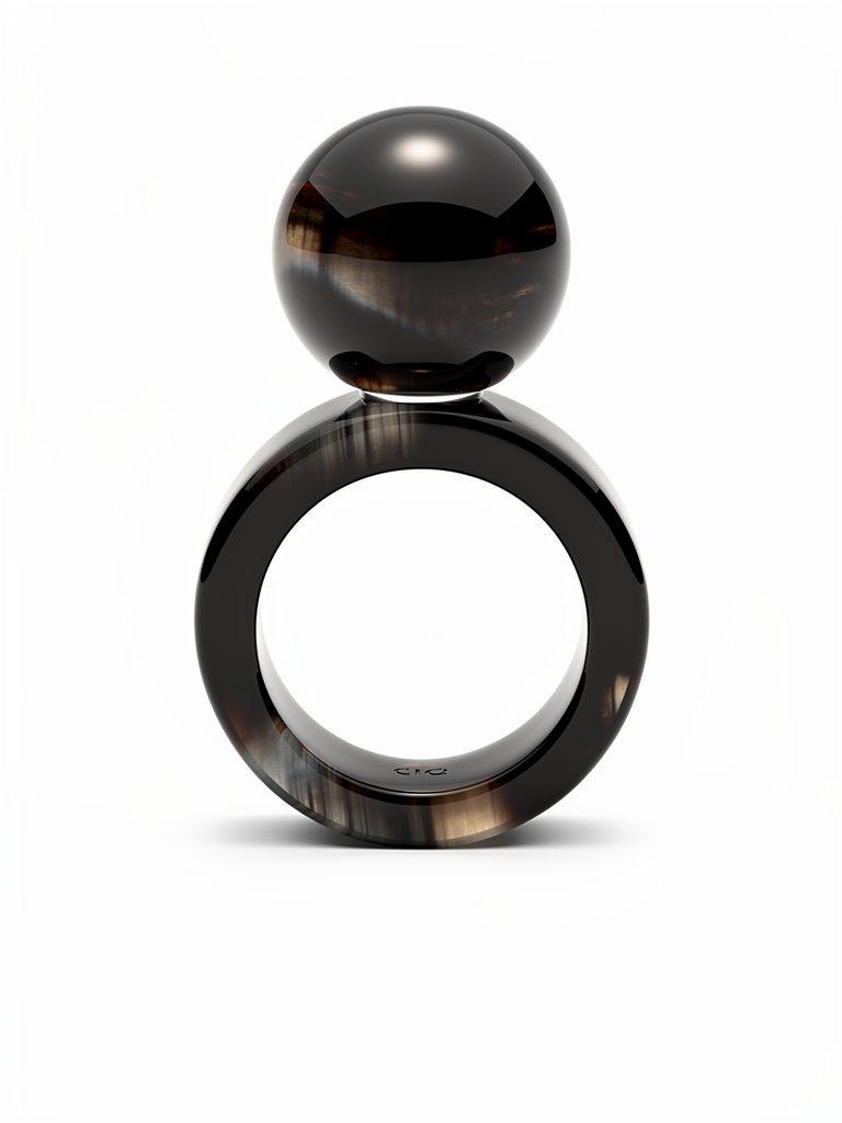 Bague avec grande boule en corne Noire