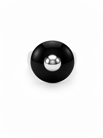 Bague Corne Blanche, Noire et Argent
